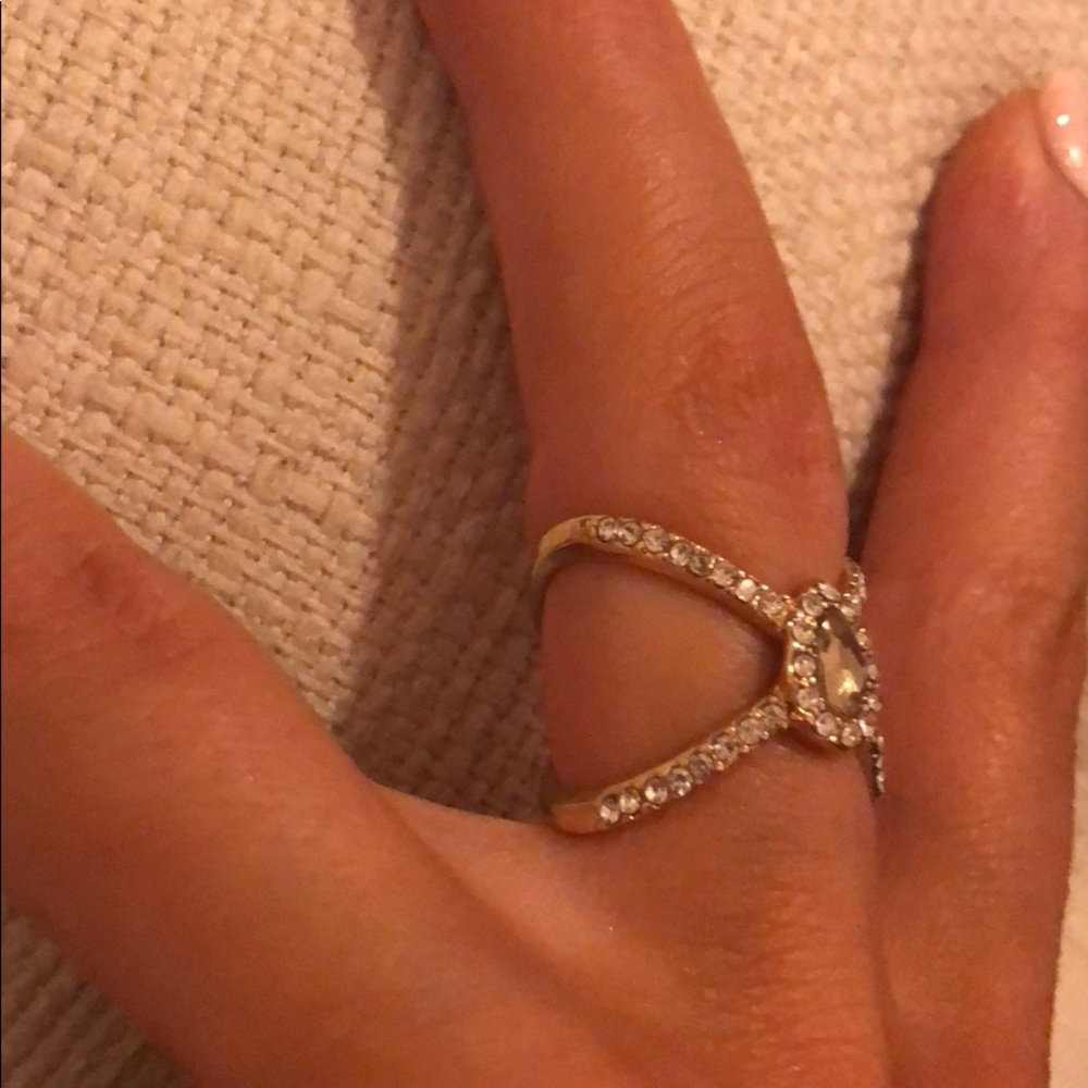 Teardrop Ring Pave X Ring Gold Size 7 - Picture 11 of 12